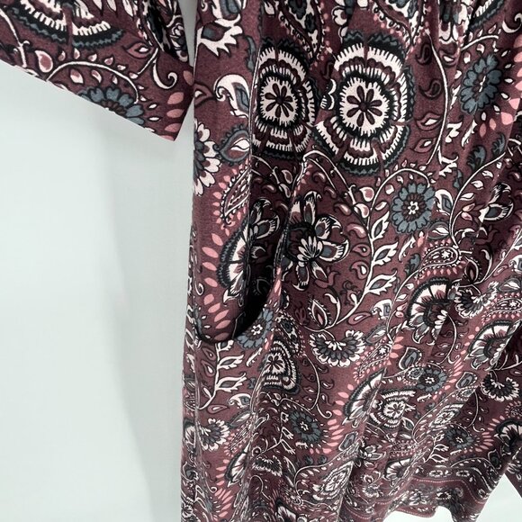 Garnet Hill Bohemian Paisley Print Dress Size 4 Plum Floral 3/4 Sleeve Pockets - Picture 8 of 11